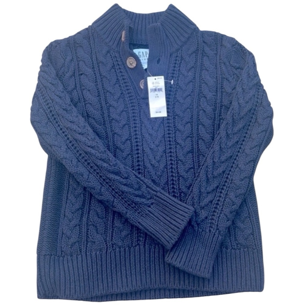 Gap Kids Boy’s XS Navy 3 button cable knit mock turtleneck sweater